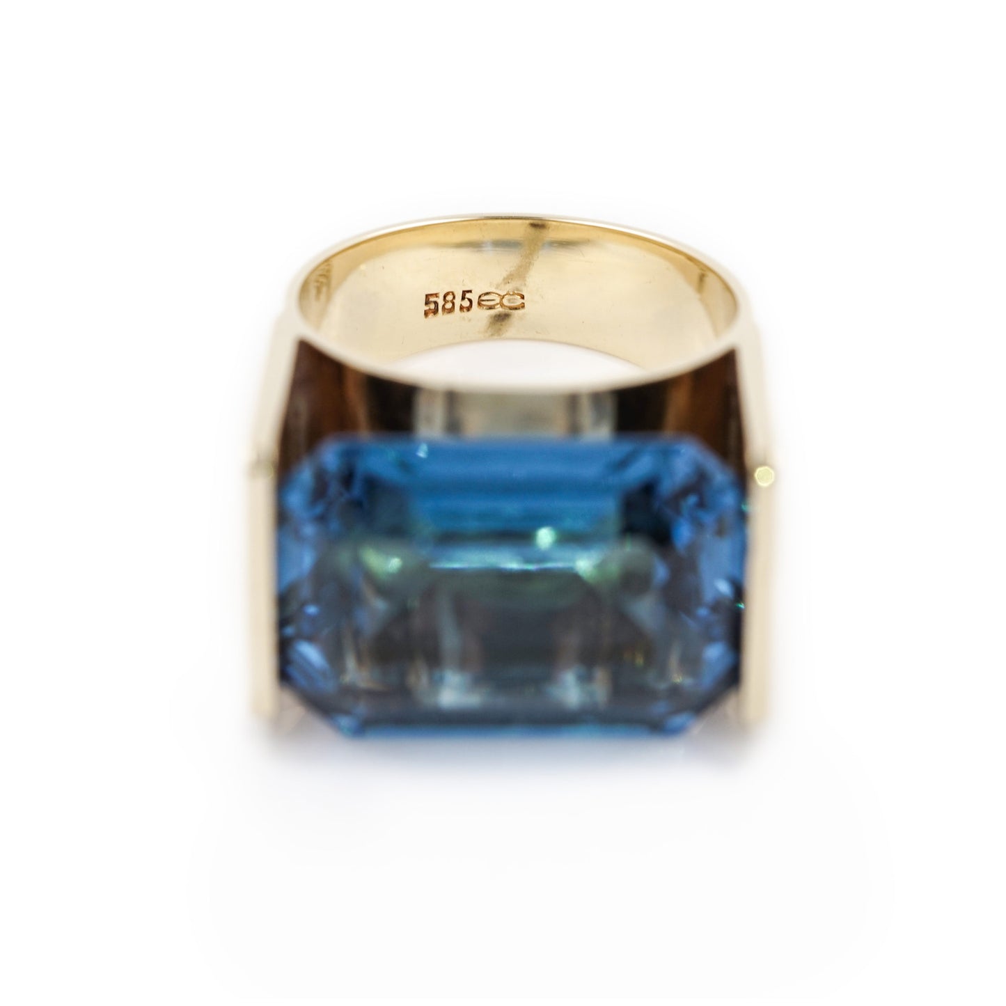 eleganter massiver Ring Gelbgold 14ct Blautopas 585 14K RW55 Damenschmuck Goldring blau