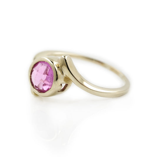 Ring yellow gold pink gemstone 585 14K RW63 women's jewelry gold ring colored stone ring