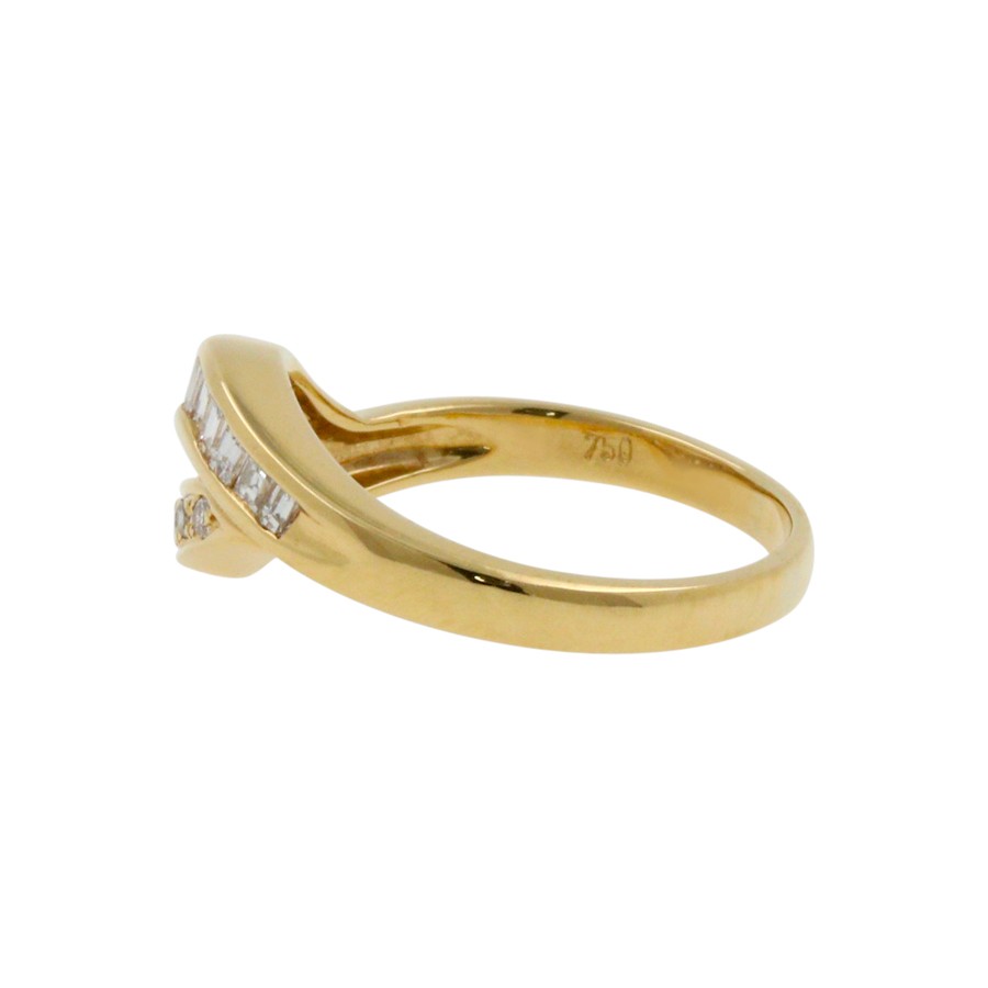 Gelbgold Ring mit Baguett Diamanten und runden Brillanten 18K 750 Gold Damenring