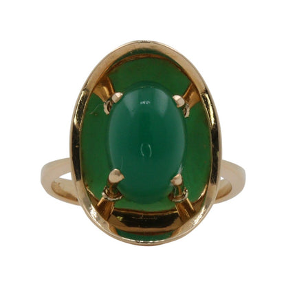 Goldring Gelbgold Ring 585er 14K mit grünem Stein Gold