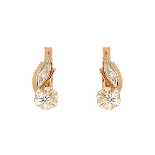 Bicolor hoop earrings plug zirconia rose gold white gold 14K women's jewelry gold earrings