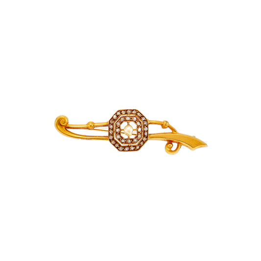 Art Deco brooch diamond roses baroque pearl yellow gold 18K women's jewelry jewelry pin
