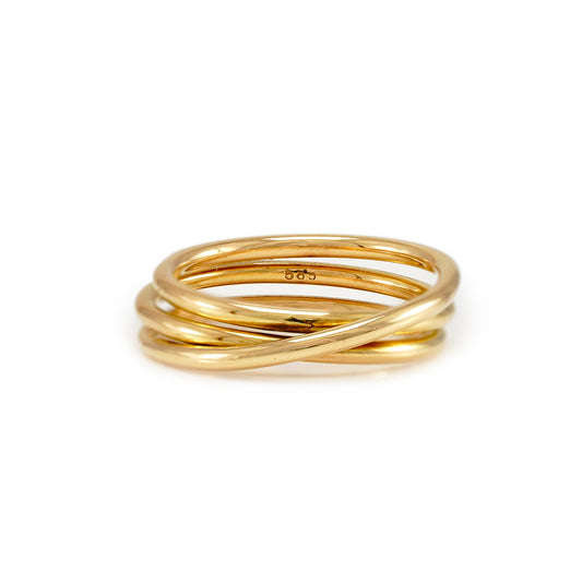 Elegant simple gold ring 3 rows yellow gold 14K women's jewelry women's ring 585 gold