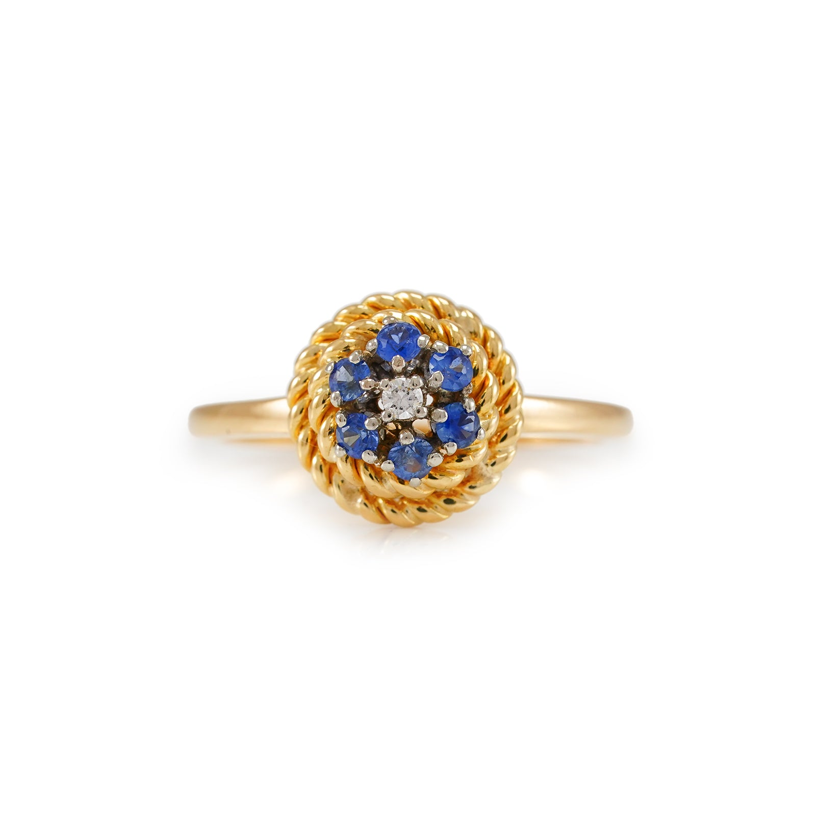Gelbgold ring mit diamant und blauen Steinen