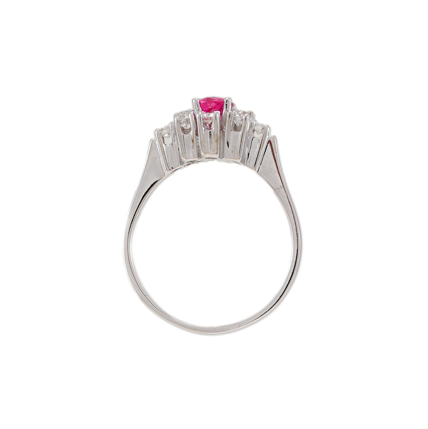 Vintage Entourage Gemstone Ring Ruby Diamond White Gold 14K Women's Ring Gold Ring