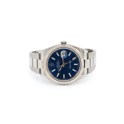 Rolex Datejust 41 126334 blaues Zifferblatt Weissgold Stahl Armbanduhr Saphirglas