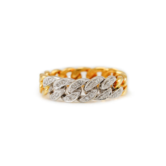 Bicolor Kettenring Bandring Diamant Gelbgold Weißgold 18K