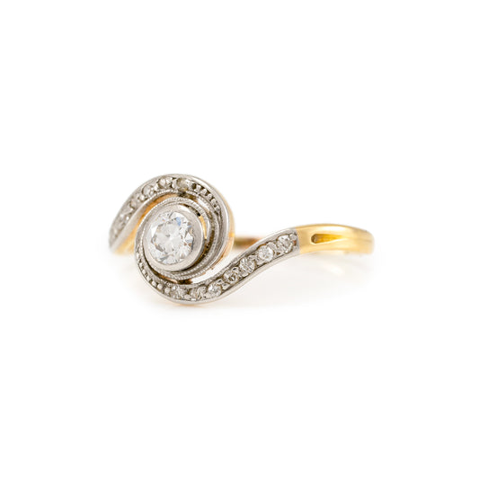 Art Deco Diamant Ring Gelbgold 14K Platin 610 Damenring