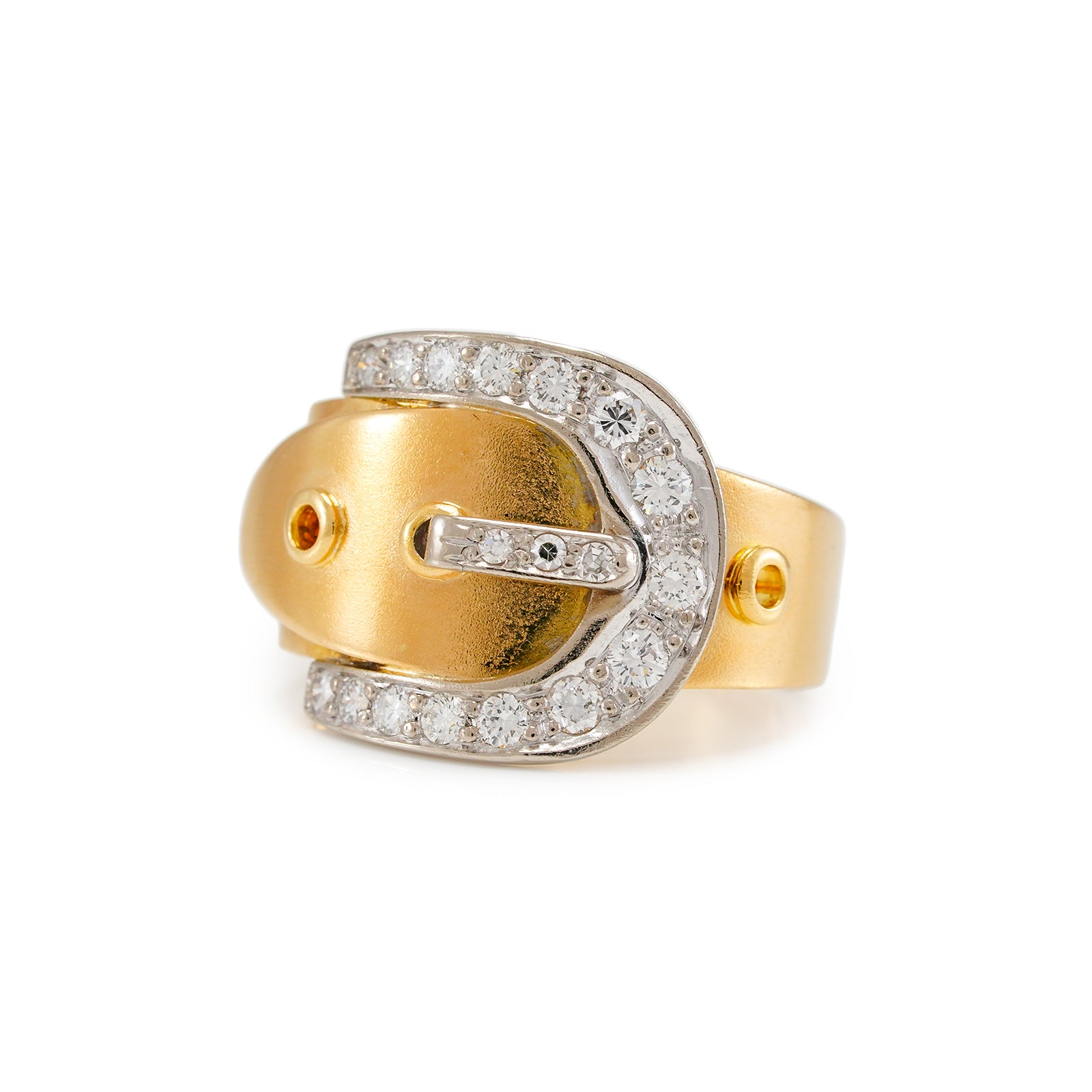 eleganter Diamant Bicolor Ring Schnalle 18K Damenschmuck Gelbgold Weißgold