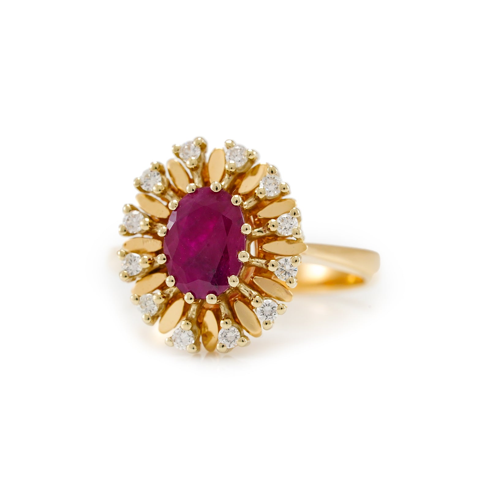 Vintage Entourage Ring Rubin Diamant Gelbgold 14K Damenschmuck Goldring Damenring