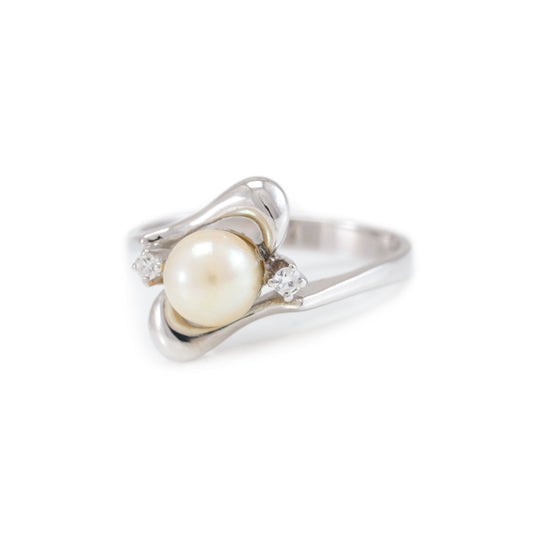 Vintage Perlen Diamant Ring Weißgold 14K Damenschmuck Goldring Perlenschmuck