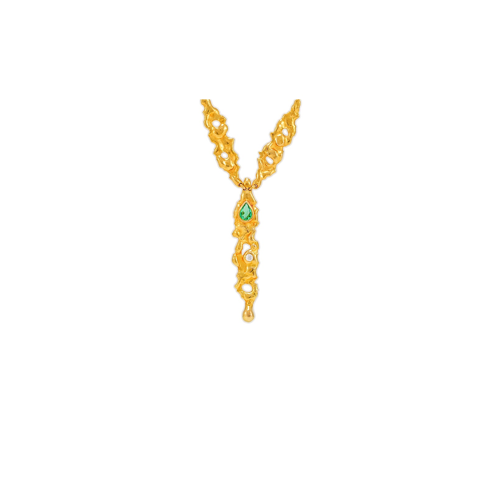 Vintage Y-Collier Diamant Smaragd Gelbgold 18K Gold