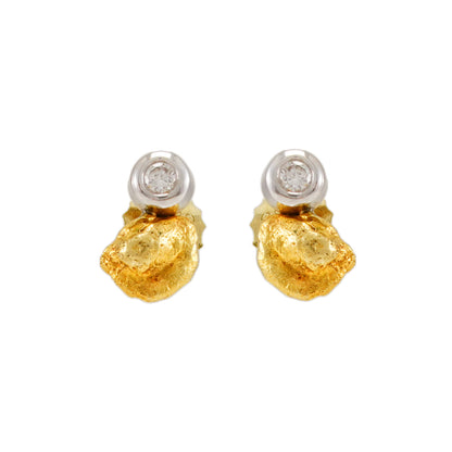 Ohrstecker Bicolor Ohrringe Nugget Diamant Gelbgold Weißgold 14K Damenschmuck
