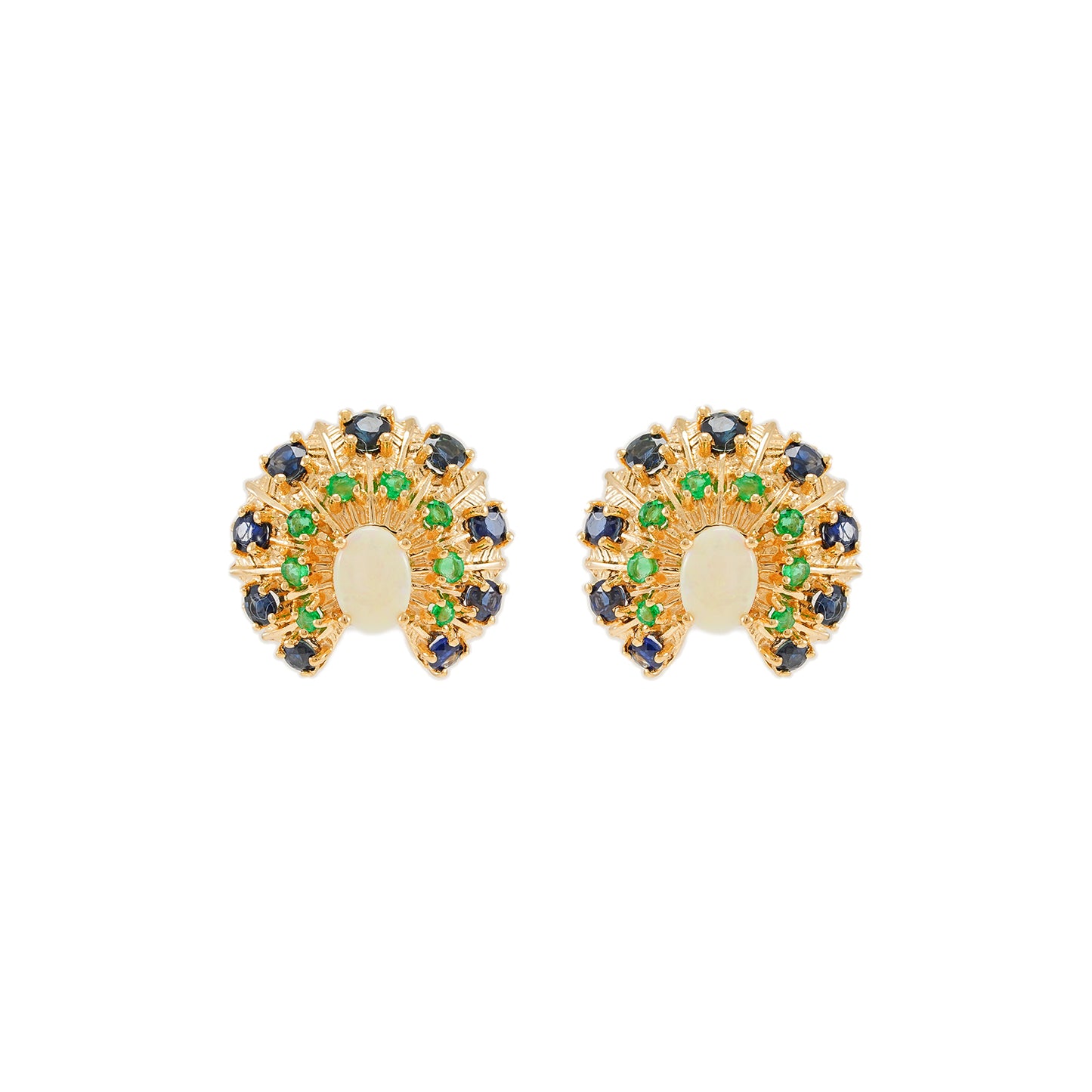 Ohrringe Clips Schrauben Opal Saphir Smaragd Gelbgold 14K Damenschmuck Edelstein