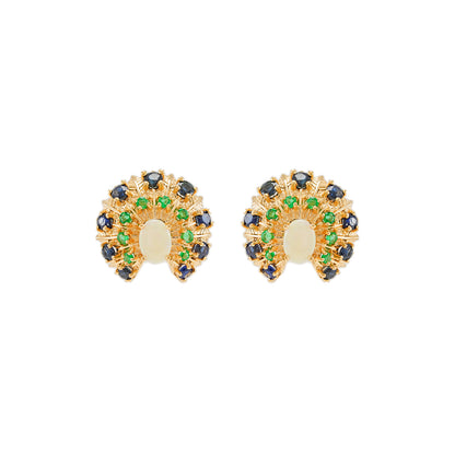 Ohrringe Clips Schrauben Opal Saphir Smaragd Gelbgold 14K Damenschmuck Edelstein