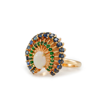Vintage Edelstein Ring Opal Saphir Smaragd Gelbgold 14K Set Damenschmuck Goldring