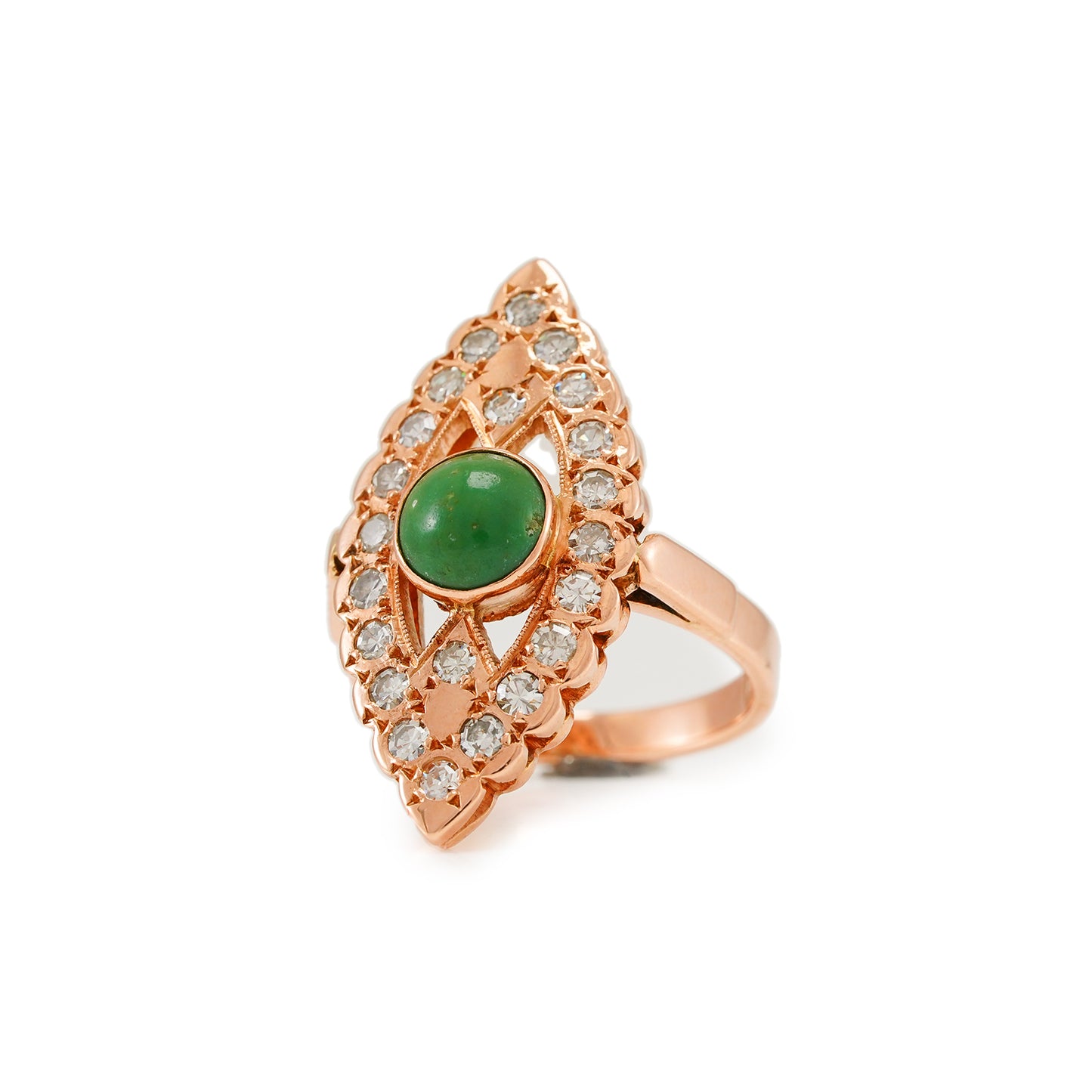 Vintage Schiffchen Ring Diamant Jade Rosegold 585