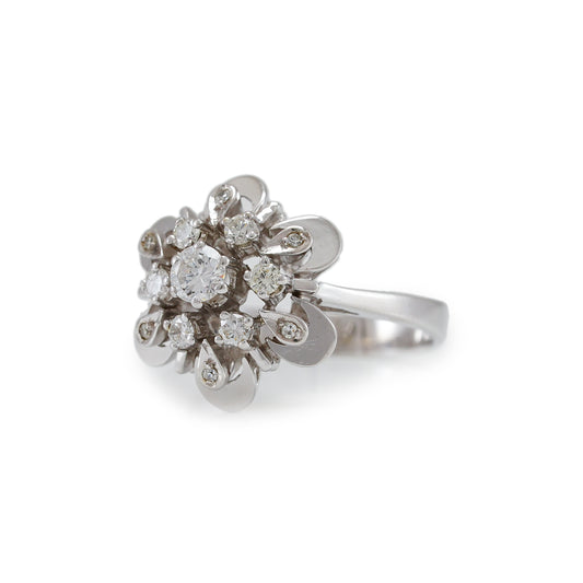 Vintage Diamant Ring Blume Weißgold 14K Damenschmuck Cocktailring Goldring