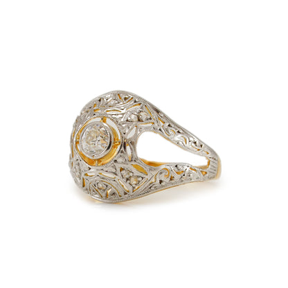 Vintage Diamant Ring Bicolor Weißgold Gelbgold Diamantrosen 18K Damenschmuck