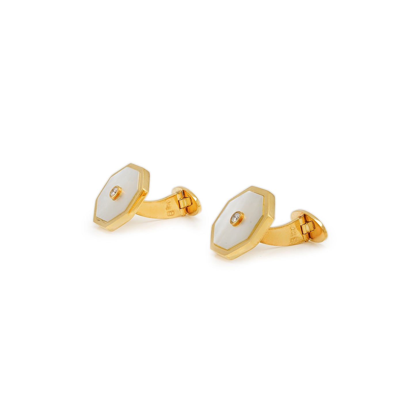 Herrenschmuck Manschettenknöpfe Perlmutt Diamant Gelbgold 14K 585 Gold