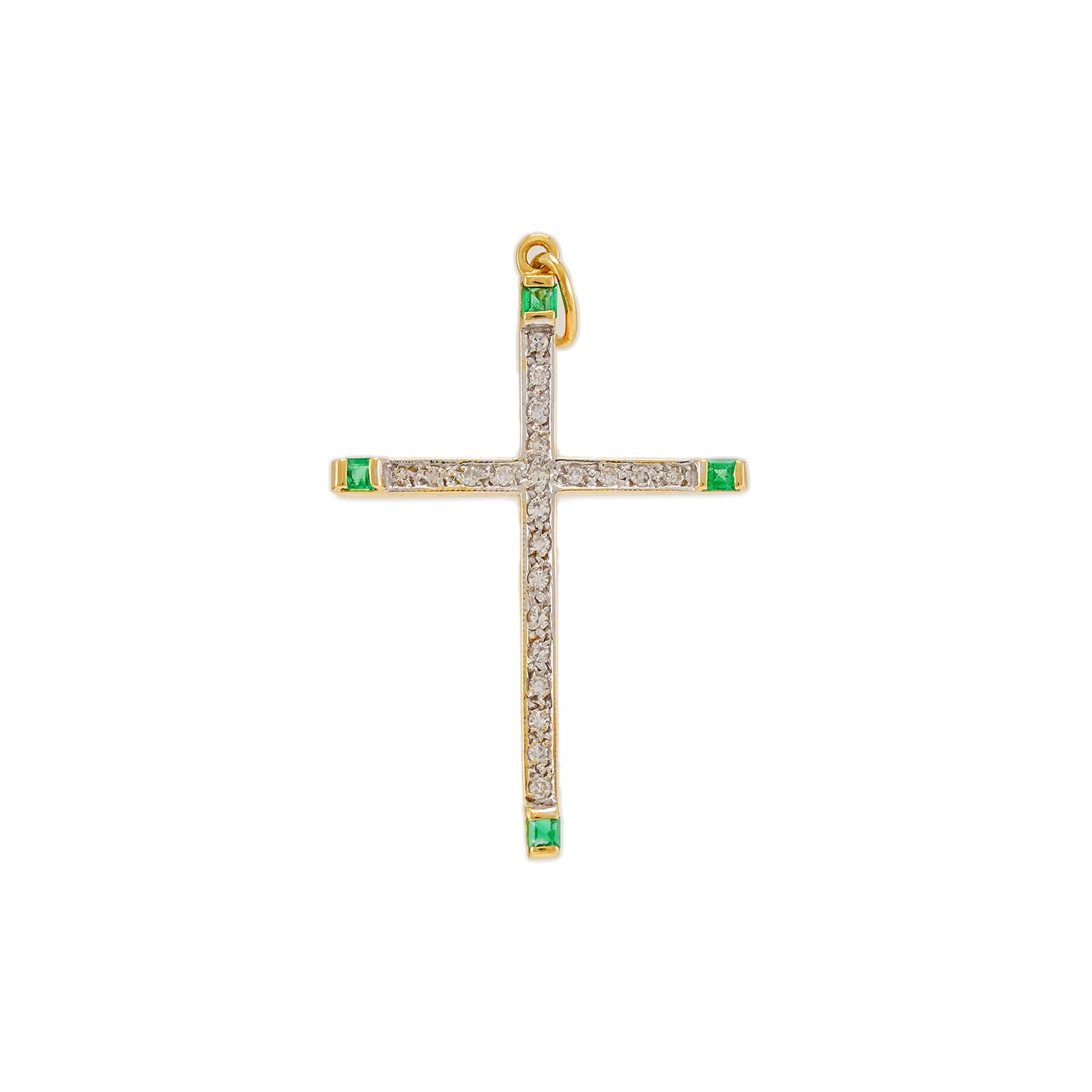 Edelstein Anhänger Kreuz Smaragd Diamant Gelbgold 18K Unisex Kettenanhänger