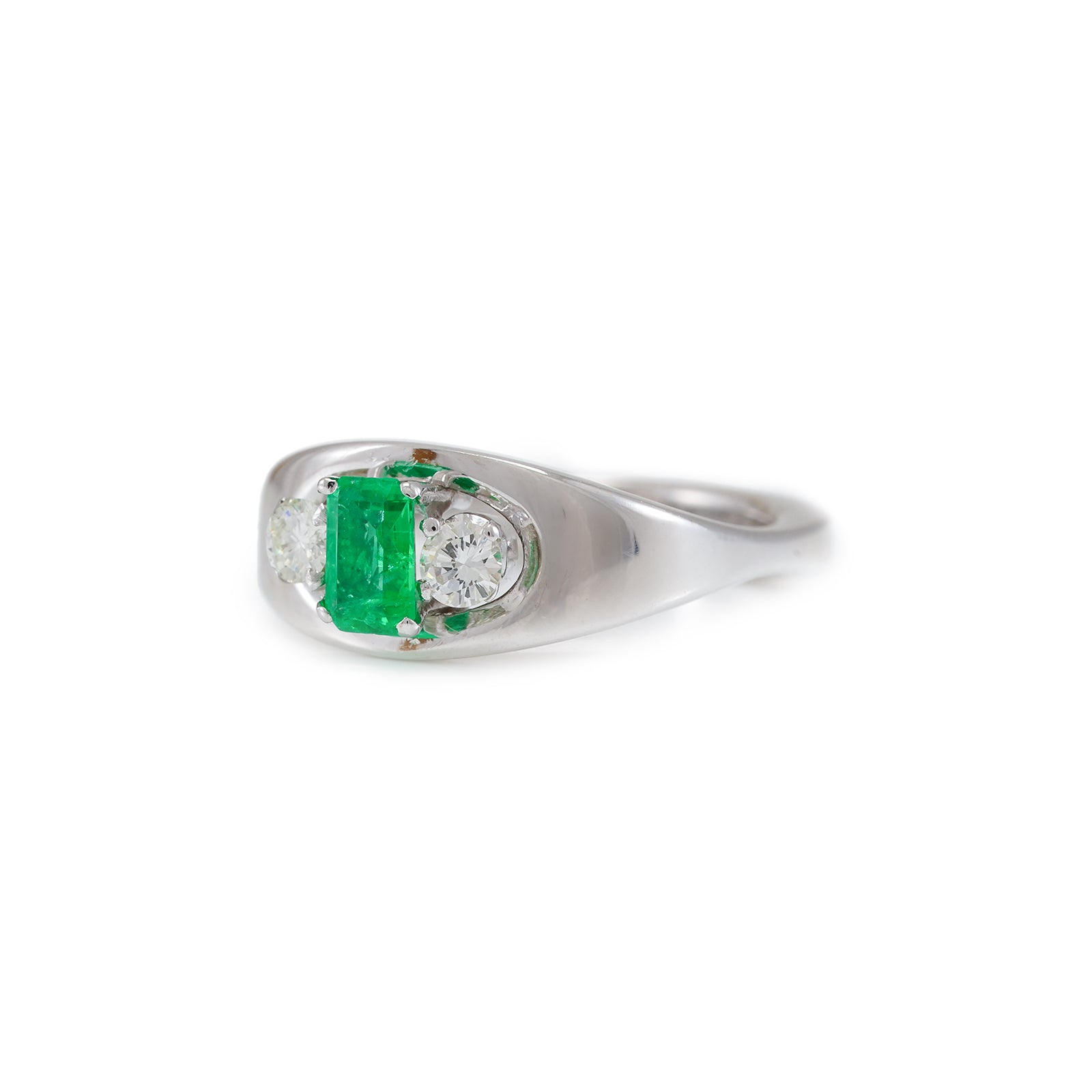 Vintage Edelstein Ring Smaragd Diamant Eckig Weißgold 14K Damenschmuck Goldring