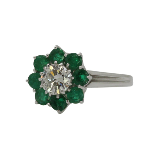 Vintage women's ring with diamond 0.53ct H/Si + emerald 0.50ct RW56 14K white gold