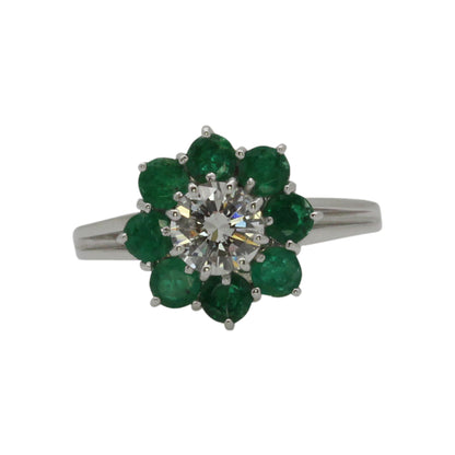Vintage Damen Ring mit Diamant 0,53ct H/Si + Smaragd 0,50ct RW56 14K Weißgold