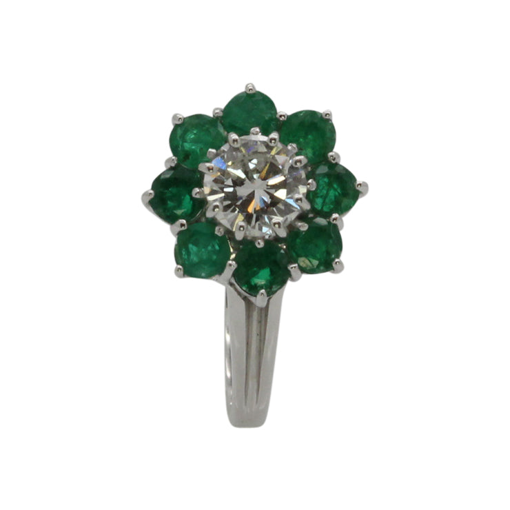Vintage Damen Ring mit Diamant 0,53ct H/Si + Smaragd 0,50ct RW56 14K Weißgold