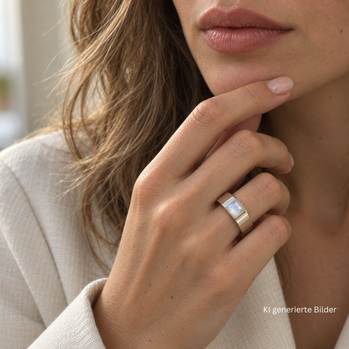 Cartier Tank Ring mit schimmerndem Mondstein in 18K Weißgold