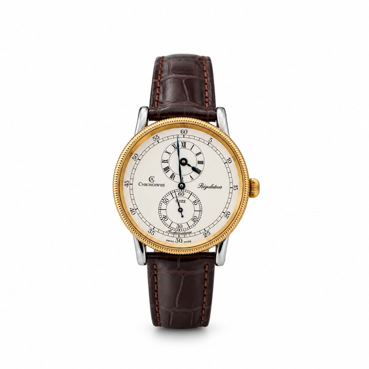 Chronoswiss Regulateur CH1222 Bicolor – Automatik – neues Original Kroko – Glasboden